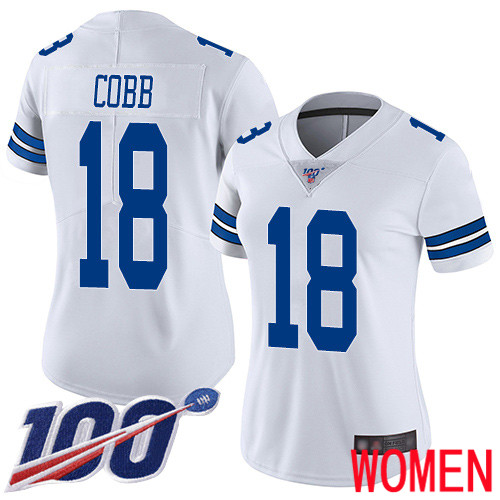 Women Dallas Cowboys Limited White Randall Cobb Road #18 100th Season Vapor Untouchable NFL Jersey